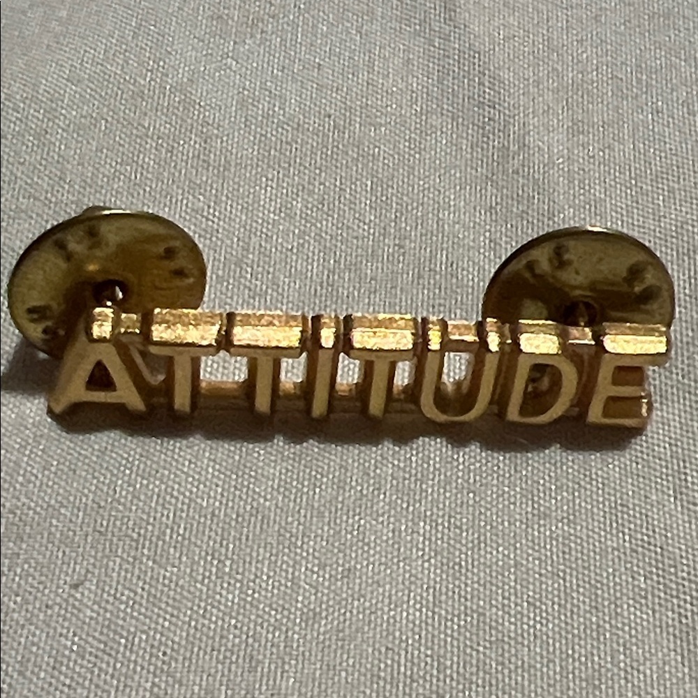 Attitude Pinback Gold Tone Thin Block Lettering Lapel Pin Tie Tack Jacket